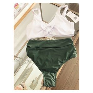 NWT Knotted High Waisted Ruched Bikini Set